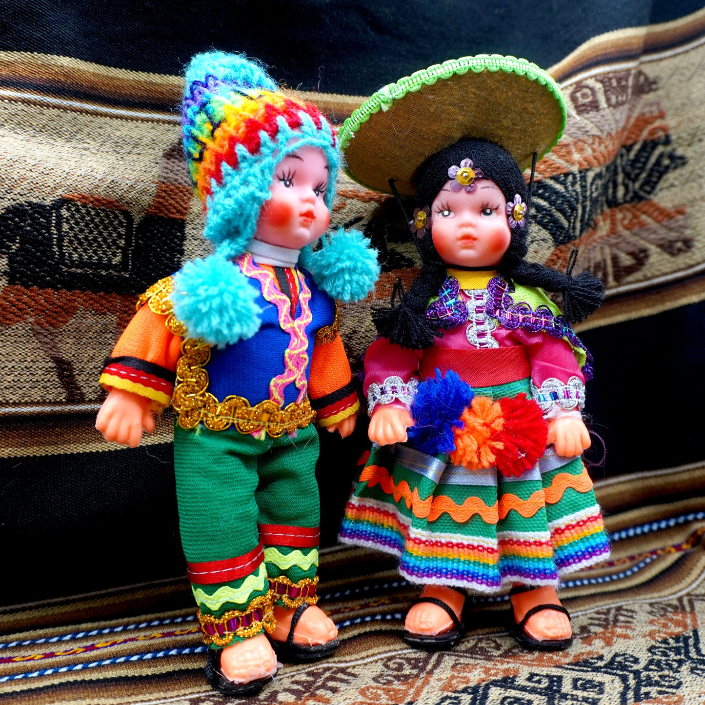 Pair of Andean Dolls with Handmade Traditional Outfits - blue