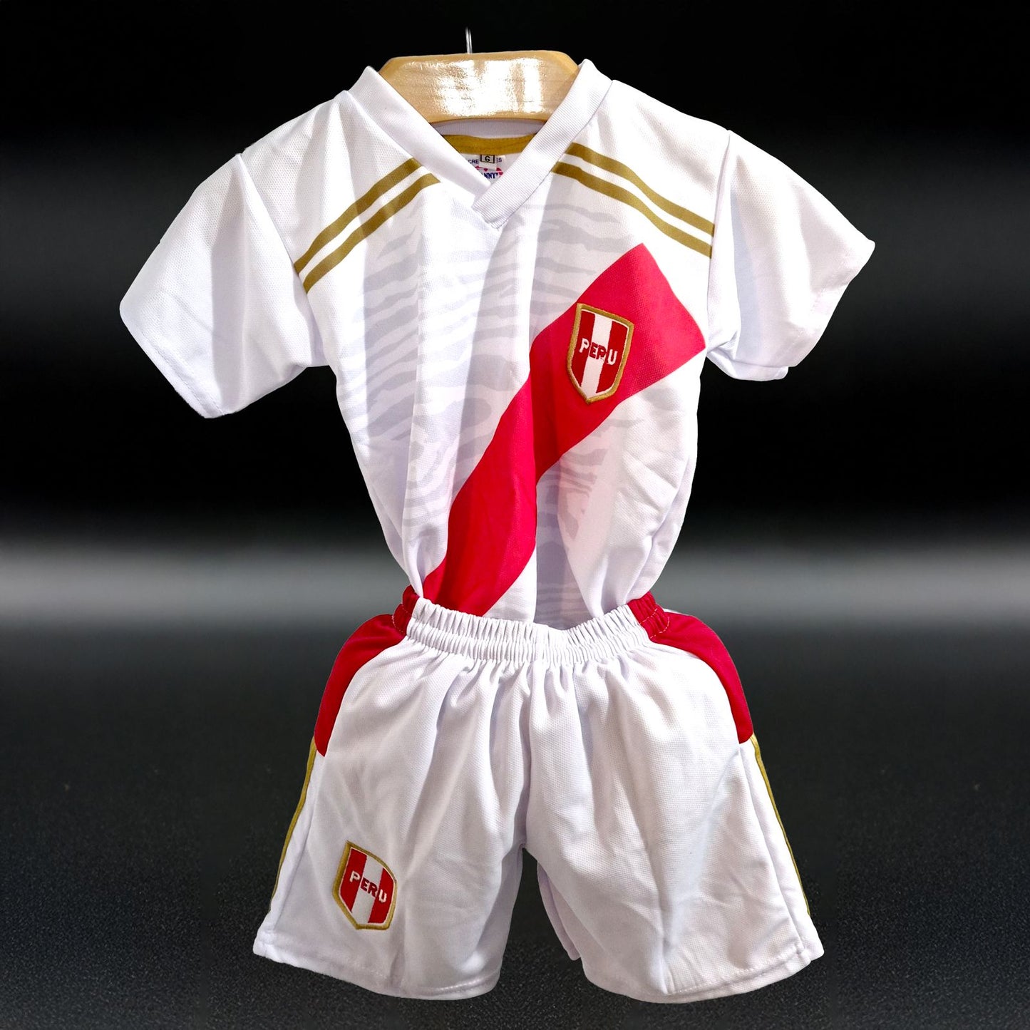 Kids Peru Soccer Set – White & Red (Jersey + Shorts)