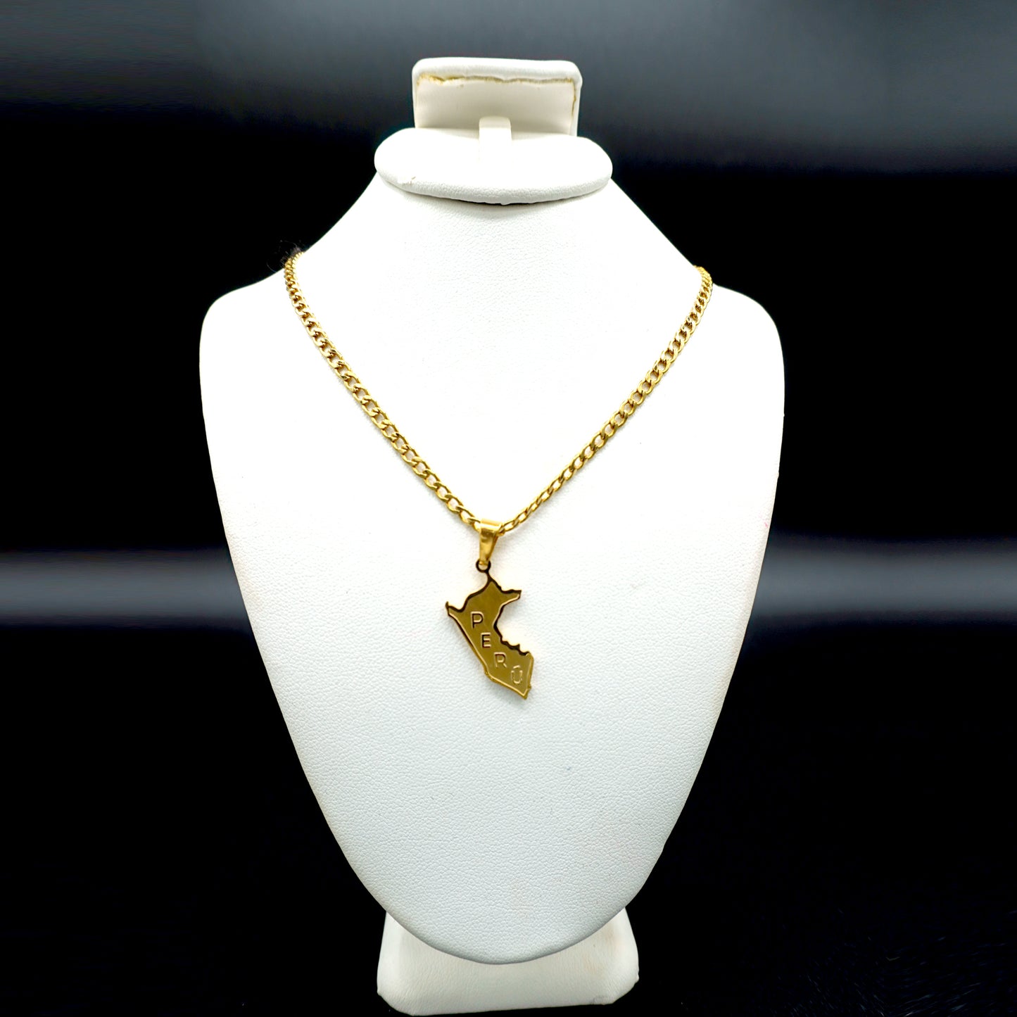 Peru map outline pendant necklace with the letters PERU