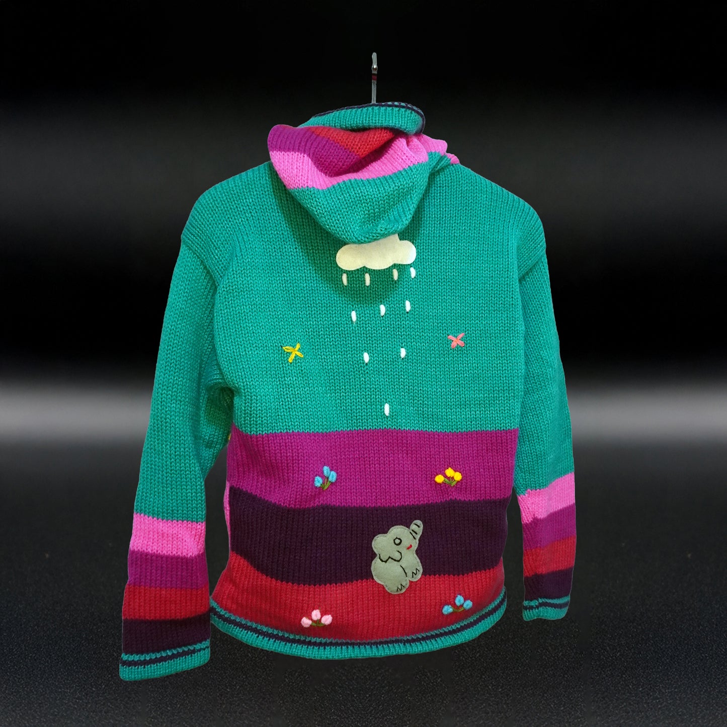 Peruvian Hand-Knit Wool Cardigan | Andean Embroidered Sweater - Size 12