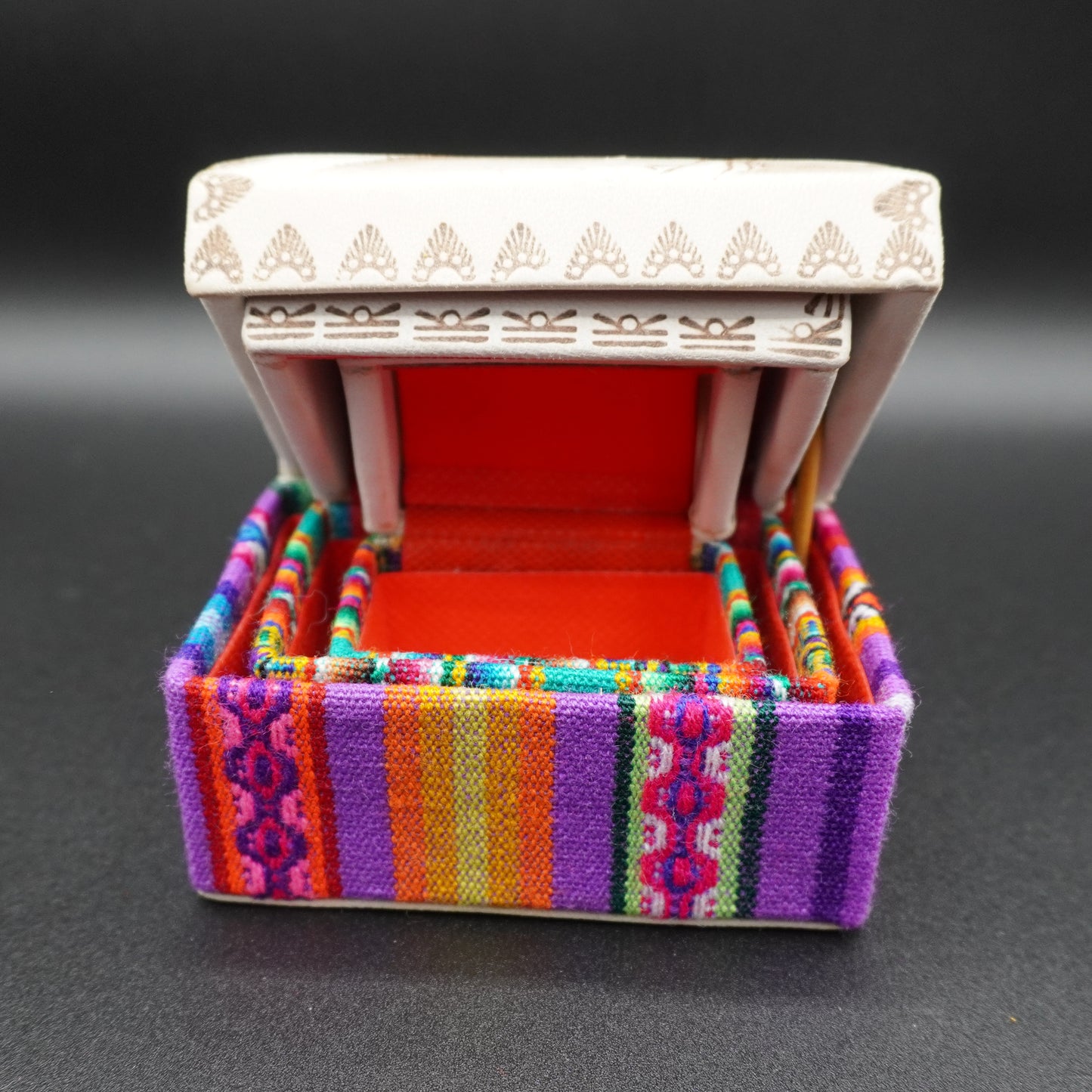 Set of 3 handcrafted nesting-style jewelry boxes in embossed, hand-painted leather