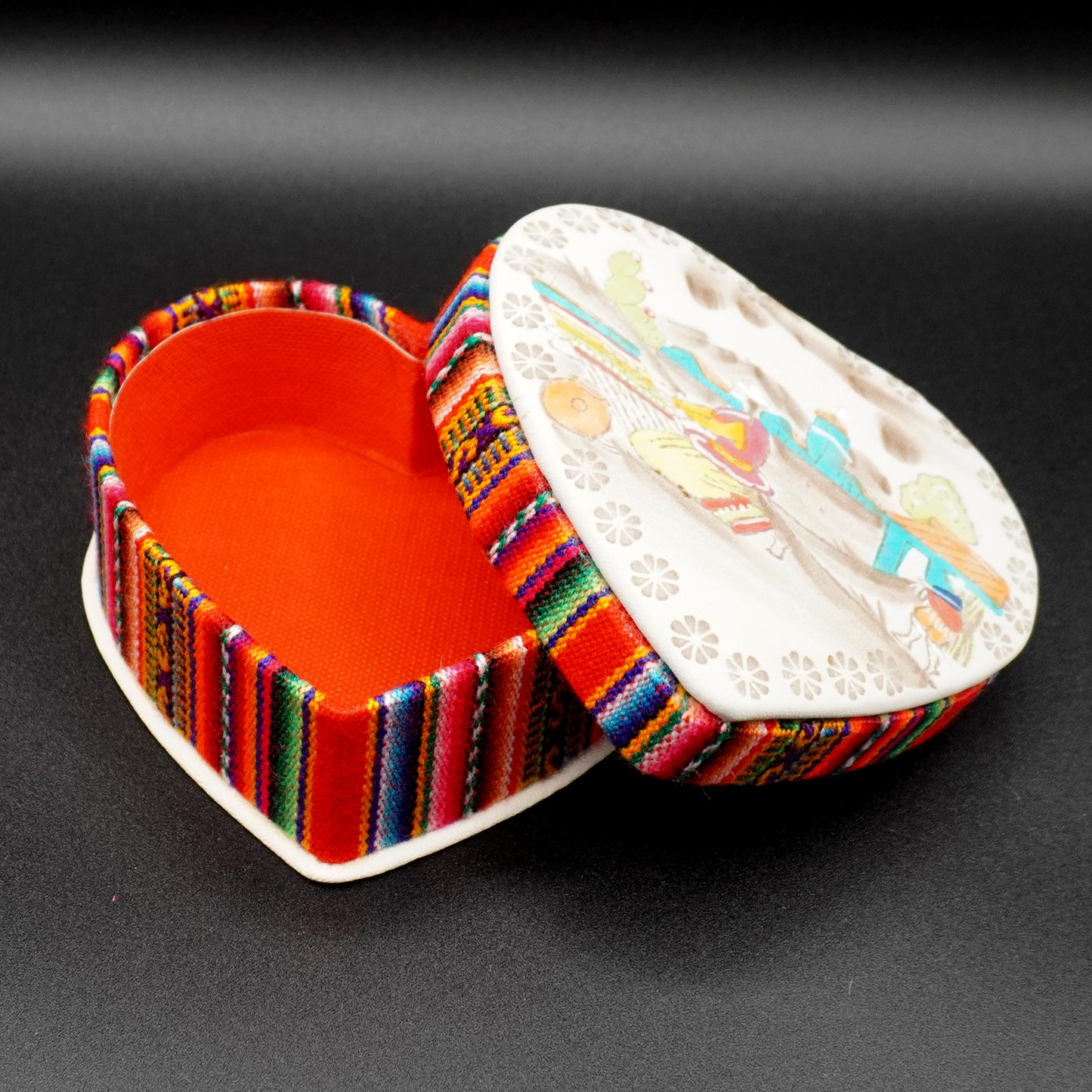 Large hand-painted embossed leather heart jewelry box