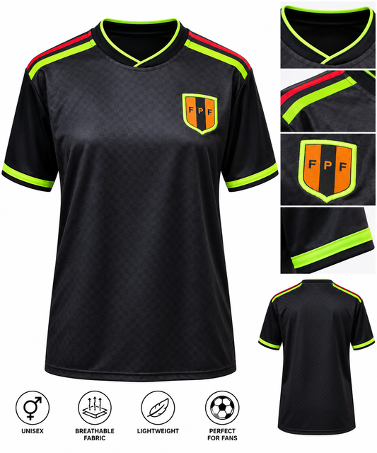 Unisex Peru Soccer Jersey – Chibcha Black & Neon FPF Shirt