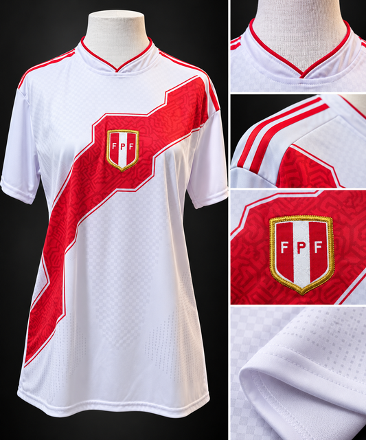 Unisex Peru Soccer Jersey – White & Red FPF Peruvian National Team Shirt