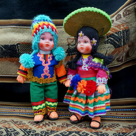 Pair of Andean Dolls with Handmade Traditional Outfits - blue