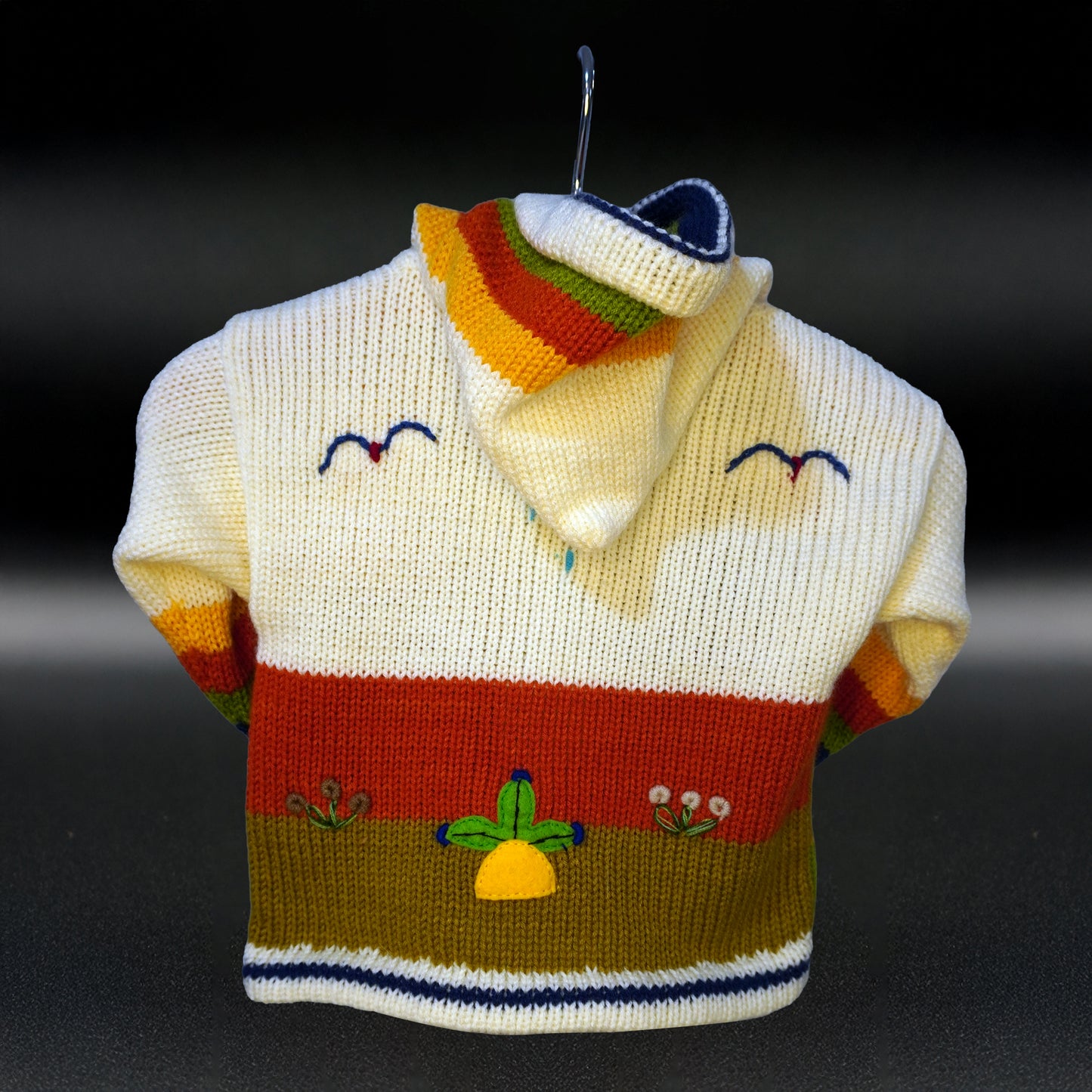 Peruvian Hand-Knit Wool Cardigan | Andean Embroidered Sweater - Size 2