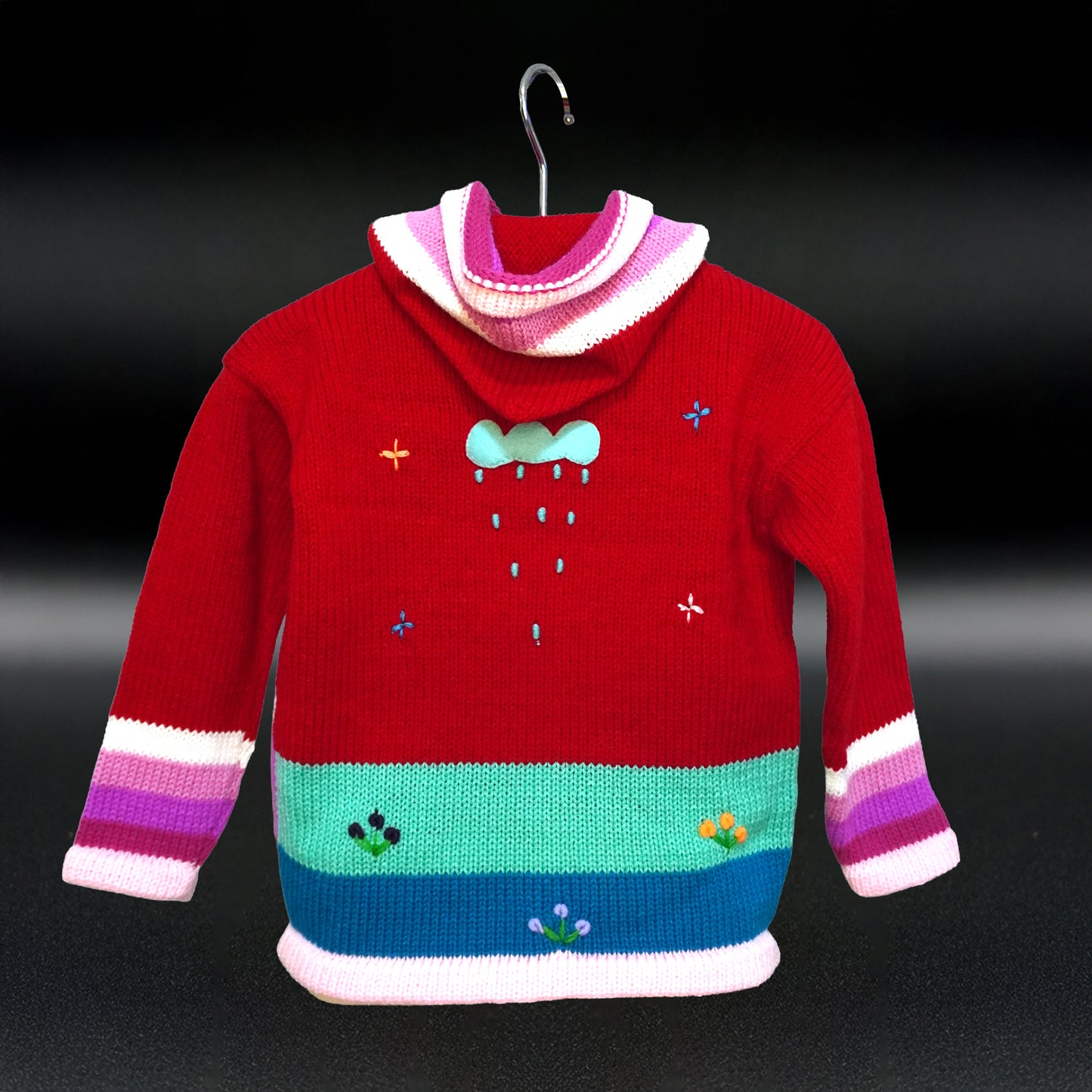 Peruvian Hand-Knit Wool Cardigan | Andean Embroidered Sweater- Size 8