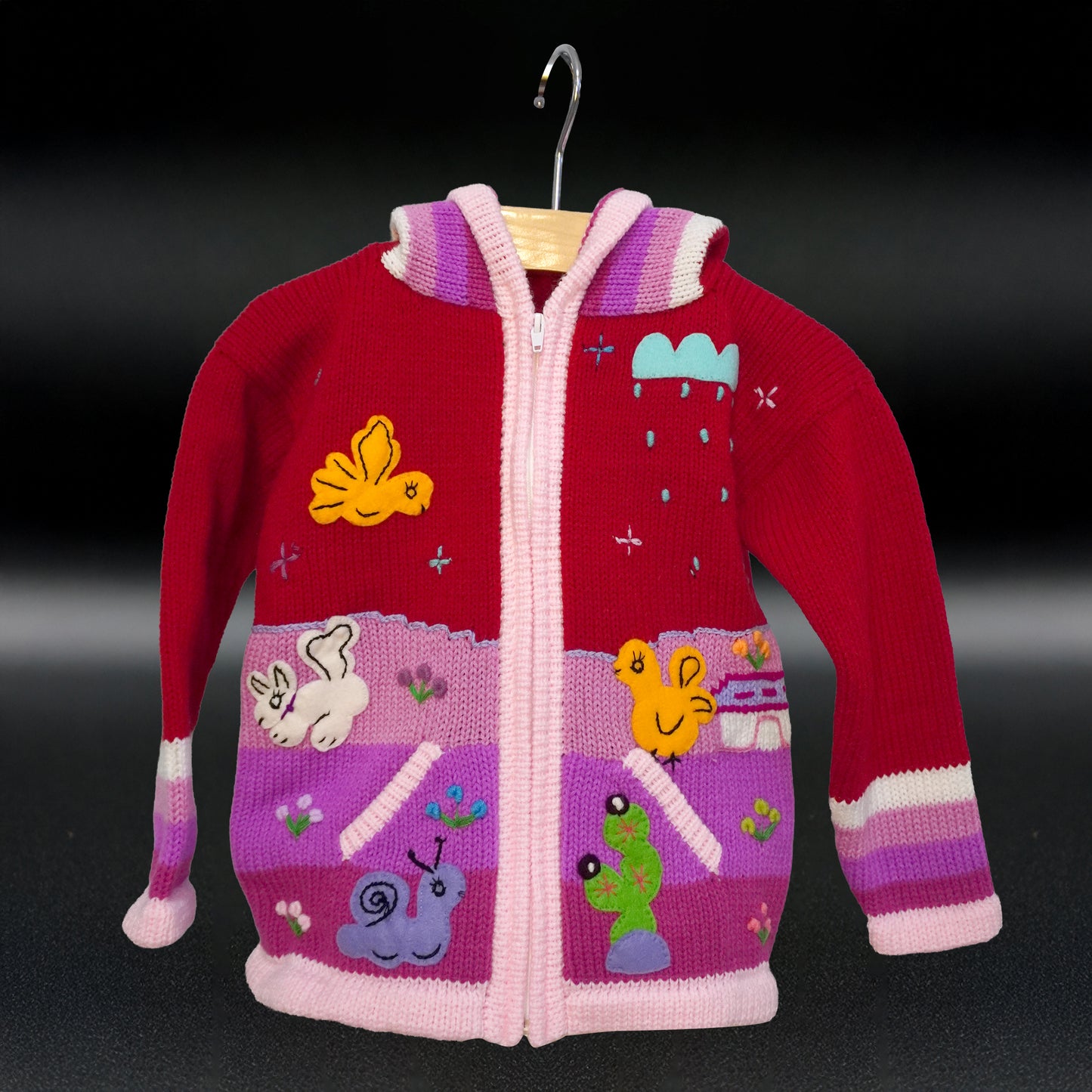 Peruvian Hand-Knit Wool Cardigan | Andean Embroidered Sweater- Size 8