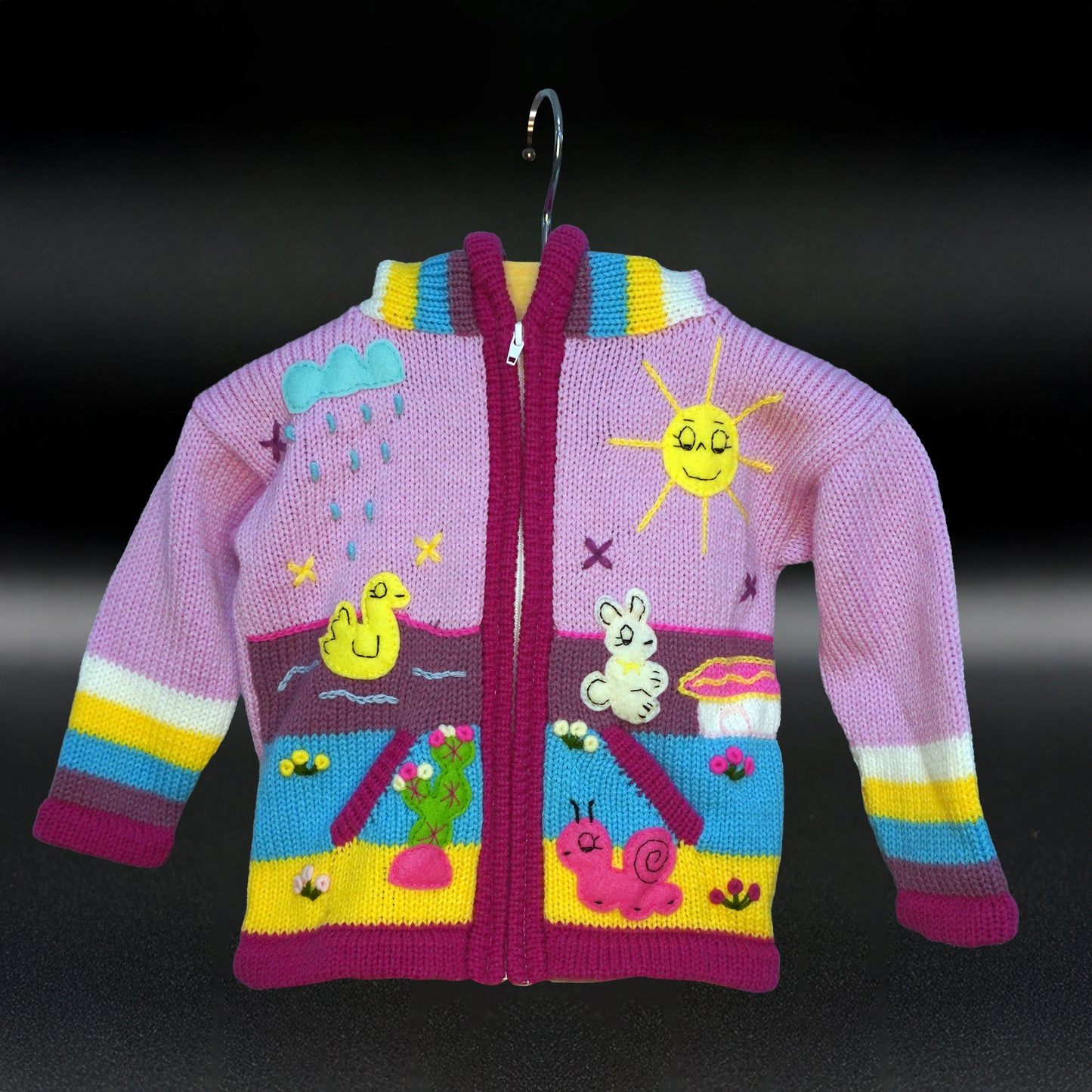 Peruvian Hand-Knit Wool Cardigan | Andean Embroidered Sweater- Size 4