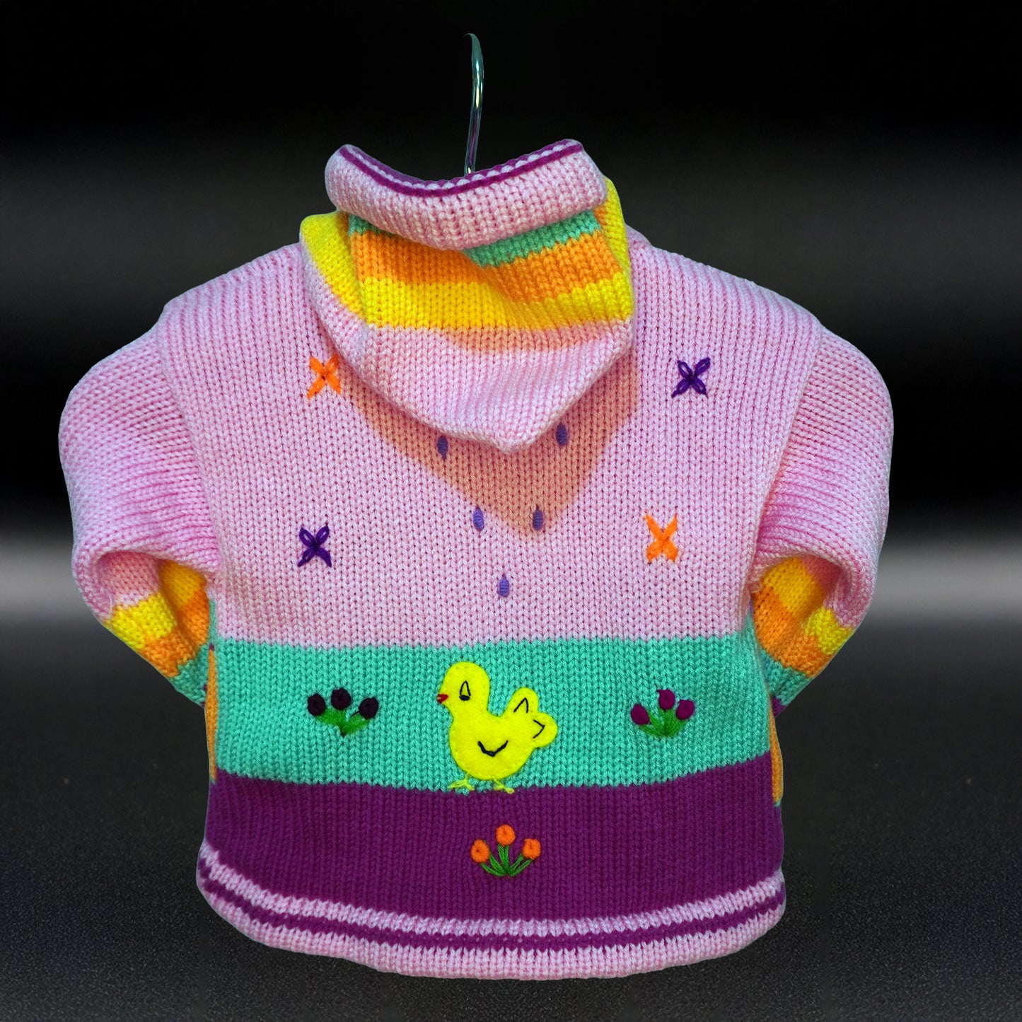 Peruvian Hand-Knit Wool Cardigan | Andean Embroidered Sweater - Size 2
