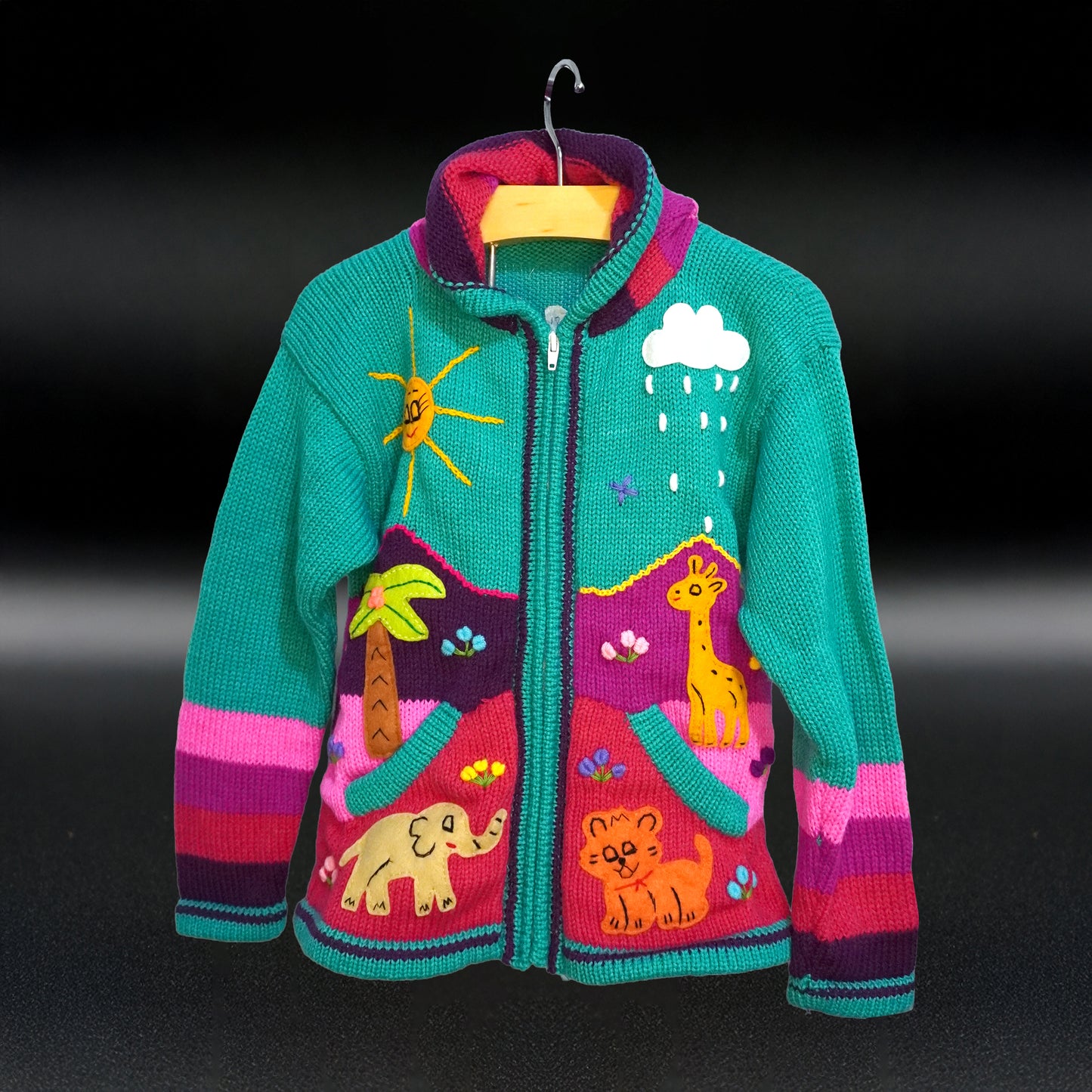 Peruvian Hand-Knit Wool Cardigan | Andean Embroidered Sweater - Size 12