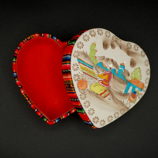 Large hand-painted embossed leather heart jewelry box
