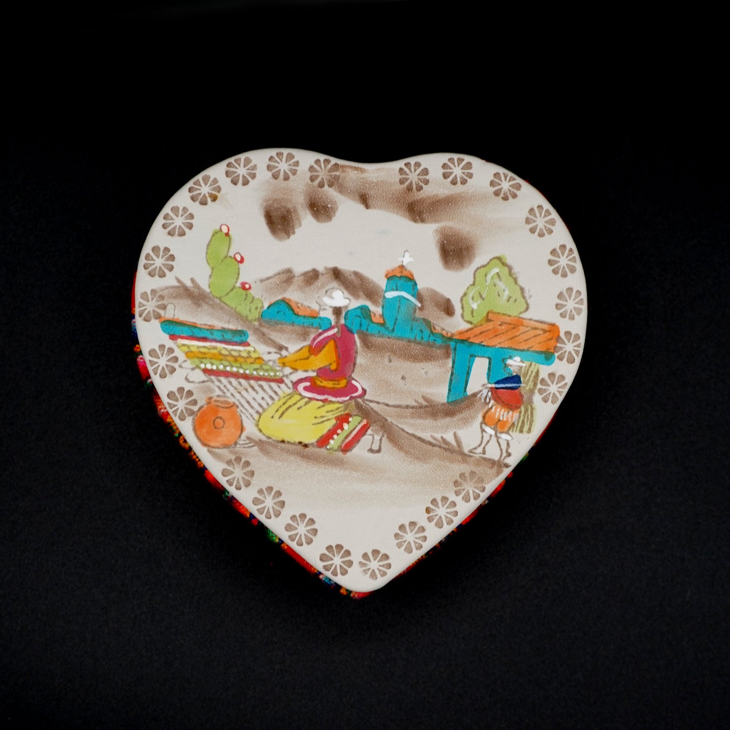 Large hand-painted embossed leather heart jewelry box