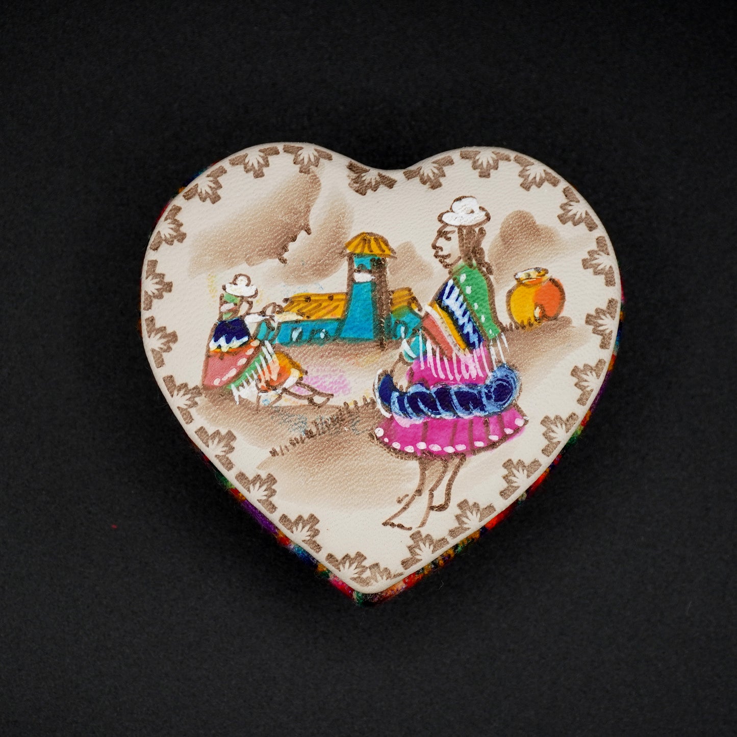 Small hand-painted embossed leather heart jewelry box